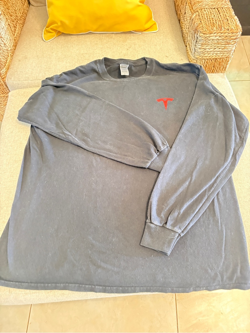 Gildan Long-Sleeve Crewneck Shirt - Charcoal with Red Logo